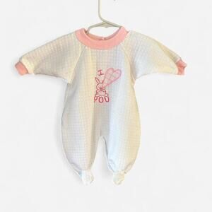 6-9 months Adorable vintage 80s baby footie pajamas one piece I love you rabbit